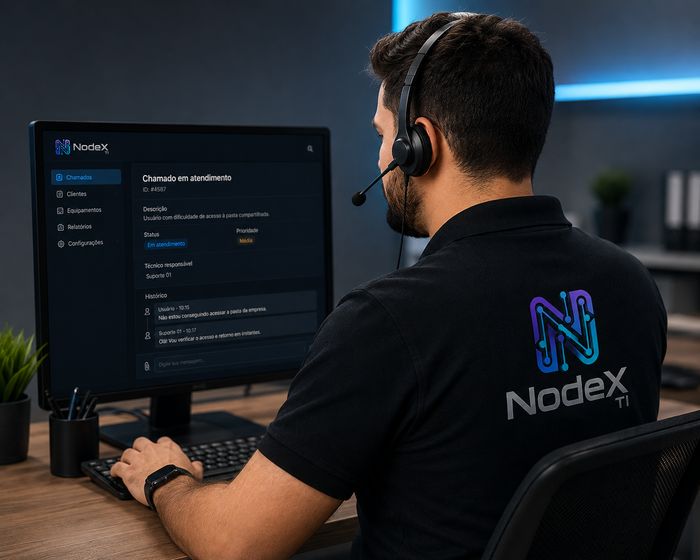 Técnico Nodex TI em atendimento de suporte remoto